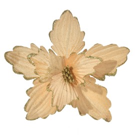 FuleHouzz 10 PCS Glitter Poinsettias Artificial Christmas Flowers Large Xmas Tree Ornaments for Wreath New Year Party Wedding Decorations, Light Gold