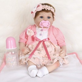 ENADOLL Reborn Baby Doll Realistic Silicone Vinyl Baby Pink Hairband Girl 16 inch Weighted Soft Body Lifelike Doll Gift Set for Ages 3+(Pink Hairband)