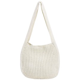SUKUTU Women's Hand Crocheted Tote Shoulder Bags Large Shopping Bag Handbag Plush Knitted Bag Purses Travel Handbag, beige