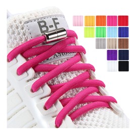 Olukssck 2 Pairs of Elastic Shoelaces with No Tying - Quick Lacing System with Metal Lock, Set for Runners, Children, 105 cm Length, Diameter 5 mm, Dark Pink