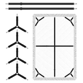 Bed Sheet Holder Straps, 4+2 Pcs Adjustable Mattress Sheet Clips, Bed Sheet Fasteners Elastic Sheet Suspenders to Keep Bed Sheet in Place for Different Beds (Black)