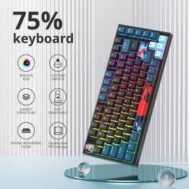 Guffercty kred 75% Gasket Mount Gaming Keyboard Hot-swappable, TKL Wired RGB Mechanical Gaming Keyboard with Pre-lubed switches for Mac/Win (75% Monster-B)