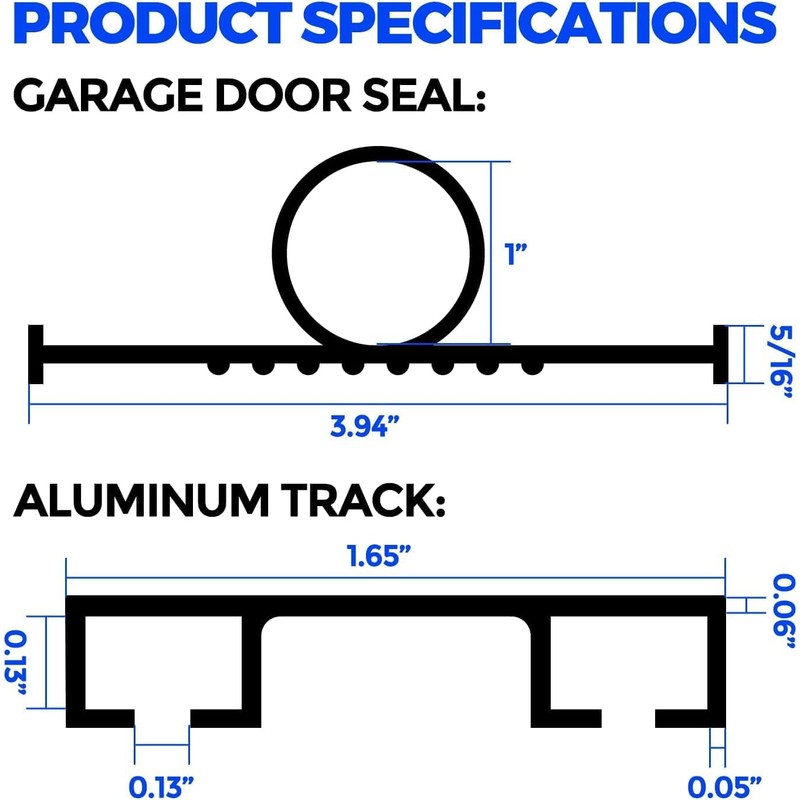 Holikme 16FT Garage Door Bottom Seal, Pre-drilled Track, Black Rubber