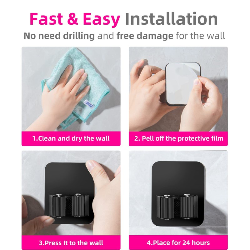 DOMAXCAI 4 Pack Broom Holder Wall Mount, Improved Broom Holder,
