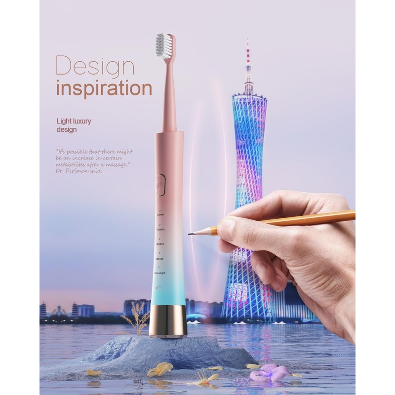AJELU Pink & Blue Gradient Rechargeable Sonic Electric Toothbrush for