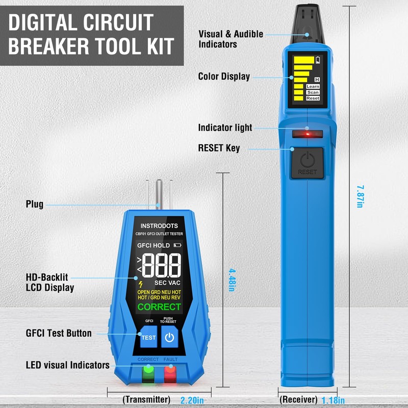 INSTRODOTS Circuit Breaker Finder, Digital Breaker Finder with GFCI Outlet
