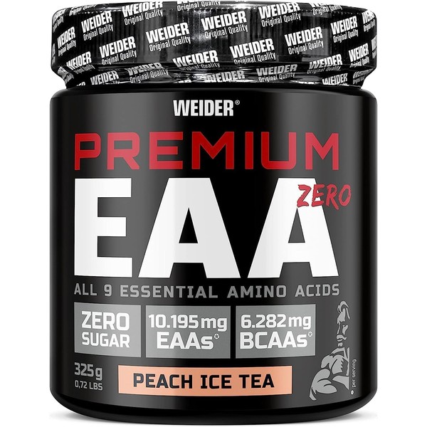 WEIDER Premium EAA Powder Zero, Peach Ice Tea Flavour, All 9 Essential Amino Acids, High Dose, Easily Soluble Powder for Delicious Amino Drink with High BCAA Content, Vegan & Sugar-Free, 325 g