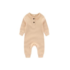 Chamie Baby Romper Newborn Knitted Jumpsuit Long Sleeve Baby Boys Girls Footless One-Piece Suit, 0-24 Months, Almond + Pink Baby romper