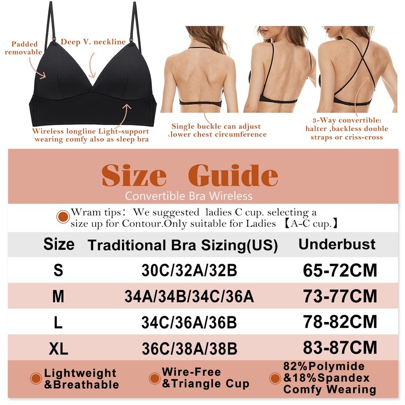 Low Back Bras Wirefree Deep V Plunge Multiway Convertible Spaghetti