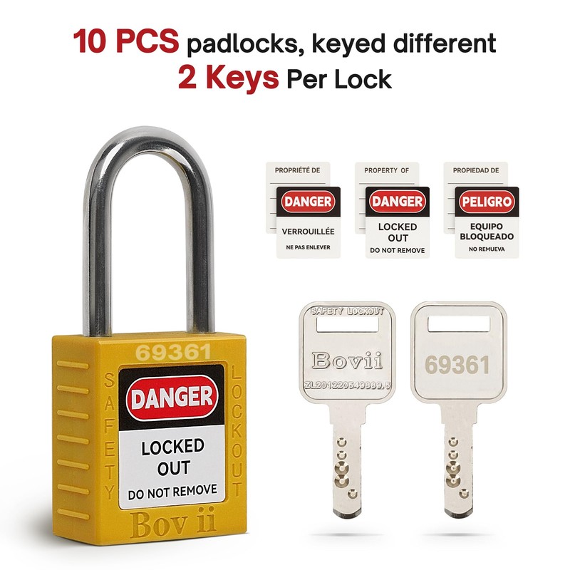 Boviisky Lockout Tagout Locks Set - 10 Yellow Lockout Locks