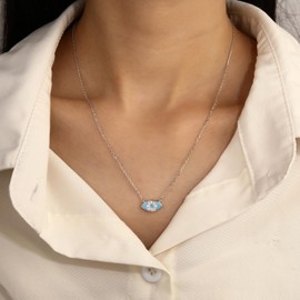 MYSTIC JEWELS - 925 Sterling Silver Turkish Eye Necklace with Zirconia and Turquoise Enamel – Elegant and Minimalist Design – 42 + 3 cm – with Gift Pouch