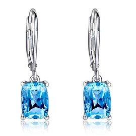 Sky Blue Topaz Drop Leverback Sapphire Earrings Jewelry Gift for Wife Mom Daughter Girlfriend Elegant Gemstone Wedding Engagement Jewelry