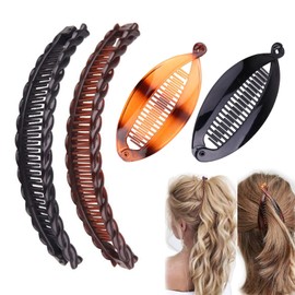 Banana Hair Clip Set – 4PCS Small Banana Hair Clips for Women Girls – Fishtail Hair Clip Combs Vintage Clincher Combs for Ponytail & Updos – Secure Hair Clips for Daily Styling