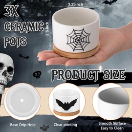 Jingmore 3 Pcs Gothic Decor Gift for Women Planter Ceramic Gift Animal Plant Pot with Bamboo Tray for Office Home Farm House Bathroom Kitchen Christmas Decorations (No Plants Included)