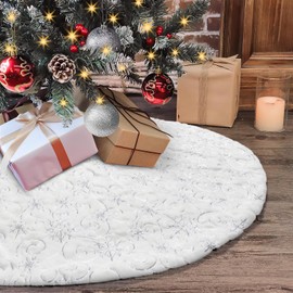 Dremisland Christmas Tree Skirt 48 inches White Christmas Tree Skirt with Sliver Sequin Snowflakes Luxury Faux Fur Plush Xmas Tree Skirt Holiday Party Christmas Decorations (36inch/90cm, Sliver)