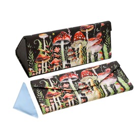 FlyingMage Foldable Glasses Holder Hard Shell Eyeglasses Case Fashion PU Leather Sunglasses Protective Cover (Black Mushroom)