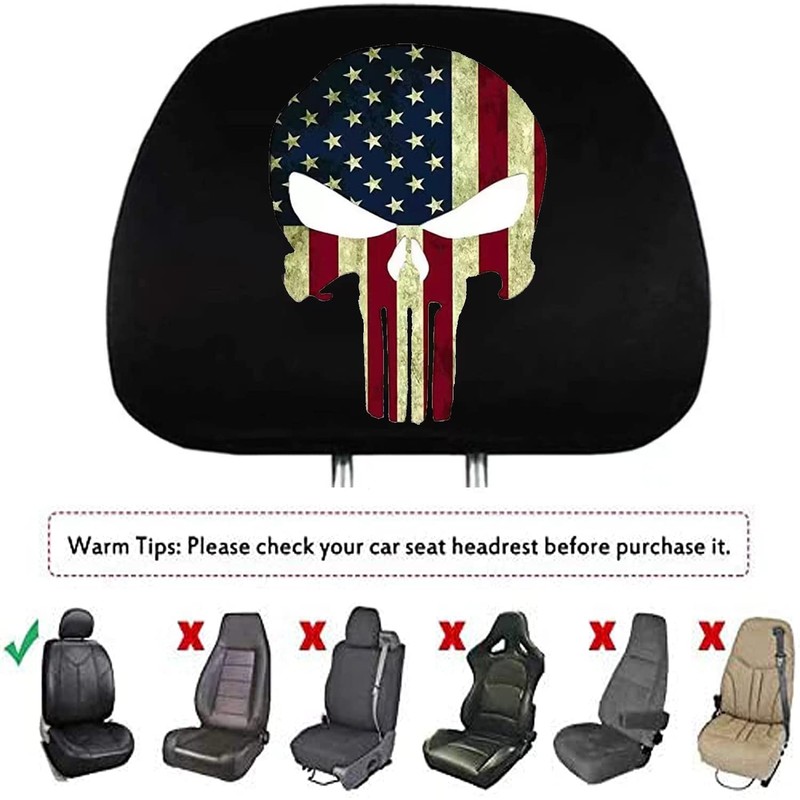 GODTERA 2 Pack Headrest Covers for American Skull Flag, Seat