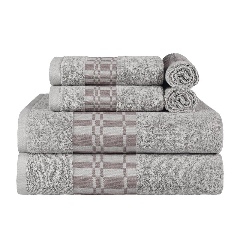 Superior 6-Piece Cotton Towel Set, Geometric Design, Dobby Border, Plush