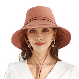URSFUR Women Summer Sun Large Brim Hats Foldable Beach Hat Cotton UPF 50+ Sun Protection Cap with Floppy Strap Pink