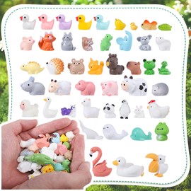 Prudiut 50 Pcs Mini Resin Animals Figures 50 Styles Tiny Resin Animal to Hide Little Animals Figures for Easter Basket Supplies Desk Pets Decor Fairy Garden Miniature Landscape Dollhouse Accessories