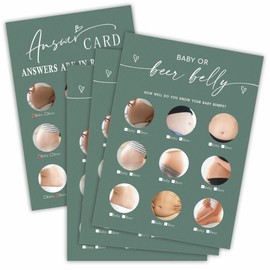 Dark Green Baby Shower Games - Baby Or Beer Belly Game Cards With Answer Card - Baby Shower Game For Boy Or Girl, Baby Announcement, Gender Reveal Party Favor,Party Game & Activities(30 Pcs)- D02