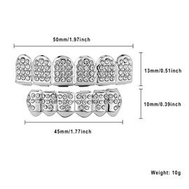 JINAO Silver Grill 14K Gold Plated Iced Out Mouth Teeth Grillz Top Bottom Tooth Caps Hip Hop Bling New Gold Shiny Grills for Your Teeth (Silver)