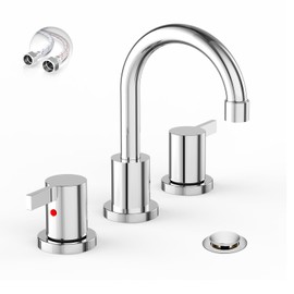 Phiestina 8 Inch 3 Hole Widespread Chrome Bathroom Faucet 2 Handle Bathroom Vanity Faucet with Metal Pop Up Drain & cUPC Water Supply line,BF03042-K01-C