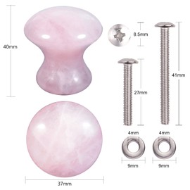 mookaitedecor 2 Pieces Crystal Mushroom Cabinet Knobs with Screws Knob and Drawer Handles Polished Stone for Kitchen Cabinet Kitchen Quartz Pink