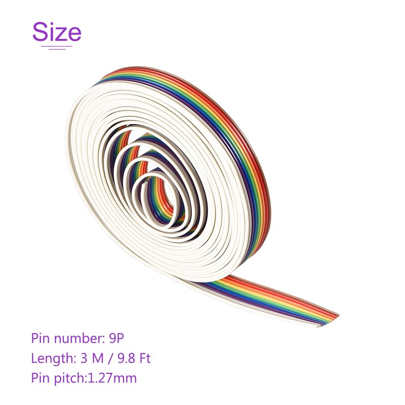 DMiotech 1 Pack 9P IDC Wire Flat Rainbow Ribbon Cable