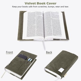 APLUFINE Velvet Book Cover for Paperbacks, Reusable Fabric Book Cover with Pockets, Adjustable Book Protector for Softcover Books, Journals & Bibles