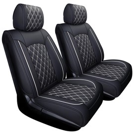 YIERTAI Seat Covers for Toyota Tundra Truck Custom Fit 2008-2023 2024 2025 2026 Crewmax Double Cab Crew Cab Waterproof Leather Airbag Compatible(2 PCS Front only/Black-White)