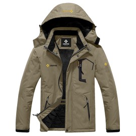 GEMYSE Men's Mountain Waterproof Ski Snow Jacket Winter Windproof Rain Jacket(Timber Wolf,Medium)