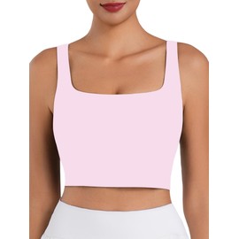 Sunzfly Square Neck Longline Sports Bra with Removable Pads Built in Bra Workout Crop Tank Top Wide Strap Short Yoga Camisole