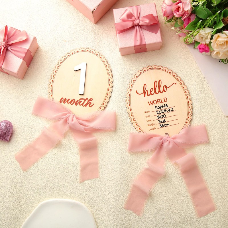 Colingmill 2pcs Coquette Baby Monthly Milestone Cards with Pink Bow