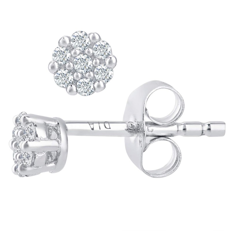 9ct White Gold Earrings – Diamond Cluster Women’s Earrings -