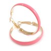 Wide Pink Enamel Hoop Earrings In Gold Tone/Medium Size/40mm D