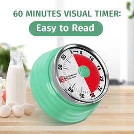 Mechanical Kitchen Timer, 60 Minute Visual Timers for Home Cooking Baking Oven Fitness Studying with Magnetic Backing (Aqua)