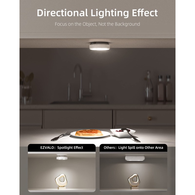 EZVALO Puck Lights with Remote Control, Rechargeable LED Battery Operated,