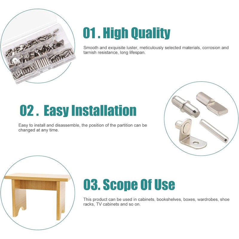 RUNCCI-YUN Pack of 120 4 Style Shelf Brackets, Stainless Steel