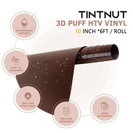 Tintnut Puff Vinyl Heat Transfer - 10inches x 6ft 3D Brown Derby Puff HTV Roll Heat Transfer Vinyl Foaming Colorful Puffy Iron on Vinyl for T-Shirts DIY Compatible with Cricut or Silhoutte Cameo