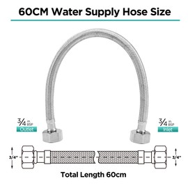 60cm Flexible Pipe Contectors 3/4" x 3/4" BSP Fitting Stainless Steel Braided Hose Pipes Tail Plumber Flex Hose DIY Repalcement for Bathroom Kitchen Boiler（Only 1 Pipe