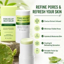 Cactus Pore Relief Multi Balm Stick para Rostro y Cuello Enfriamiento Instantáneo, Tensado de Poros, Deshinchante, No Grasoso, Suavizante de Piel