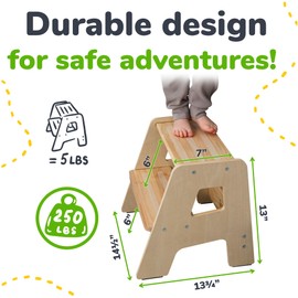 OCODILE 2-Step Wooden Step Stool for Toddlers | Kids Stool for Bathroom Sink & Kitchen Use | Non-Slip Step | Wooden Stool for Children Ages 2+ Years Varnished