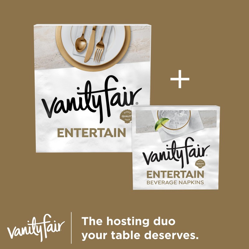 Vanity Fair Entertain Beverage Paper Napkins, White, 2-Ply, 40 Count,