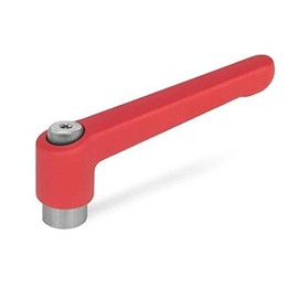 Adjustable clamping lever, stainless steel, red textured matt, M5