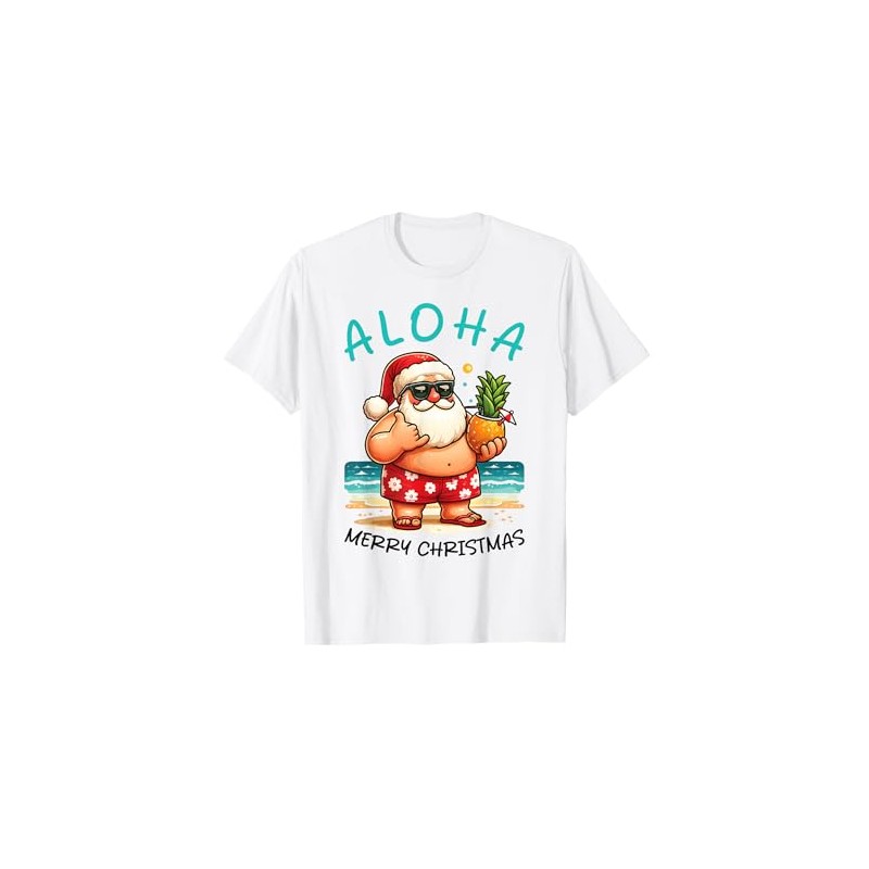Funny Hawaiian Santa Aloha Merry Christmas Beach Vibes Xmas T-Shirt,