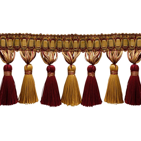 Elegant 3 3/4" Long Wine (deep red), Gold Tassel Fringe