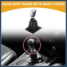 INFINAUTO 5 Speed Manual Gear Shifter Knob with Cover - Car Shift Lever Knob with Cover - for Ford Focus 2005-2012 Plastic Faux Leather Black Chrome - 1 Pc Stylish Design