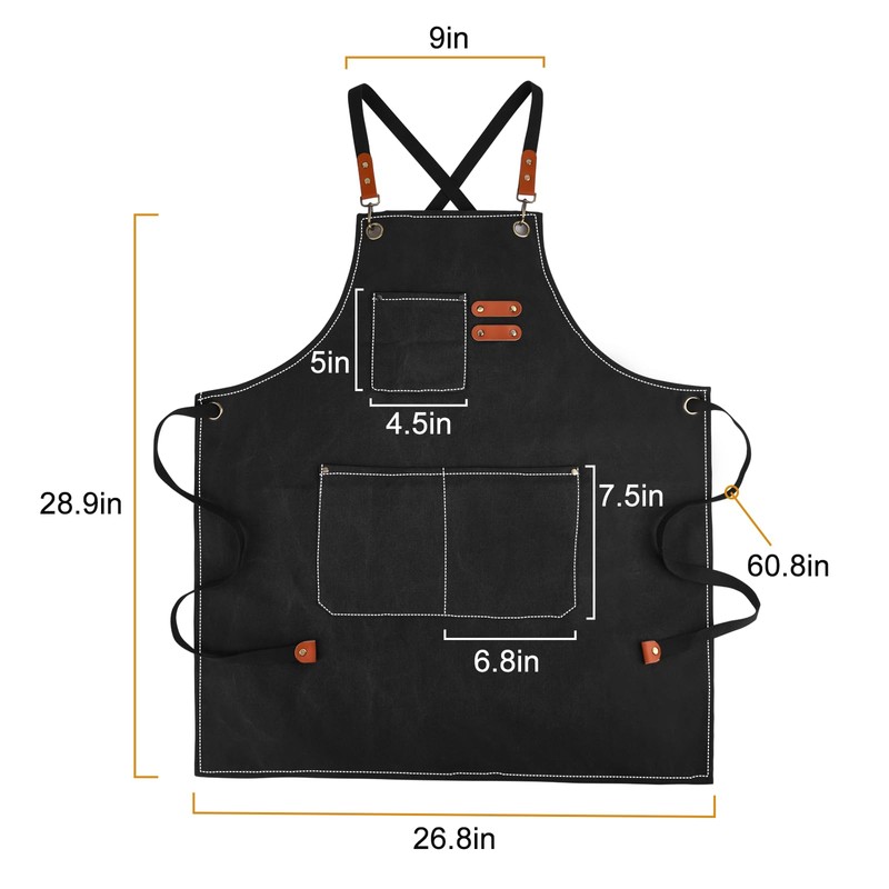 APRONPANDA Cross-Back Chef Aprons for Men Women with Pockets,Cotton Canvas