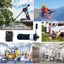 GaiRen Trolling Motor Plug and Circuit Breaker 60Amp Kit, Trolling Motor Connector with Receptacle 12/24/36/48 Volt Marine Boat Power Waterproof IP67 Compatible with 8 AWG wire (White)